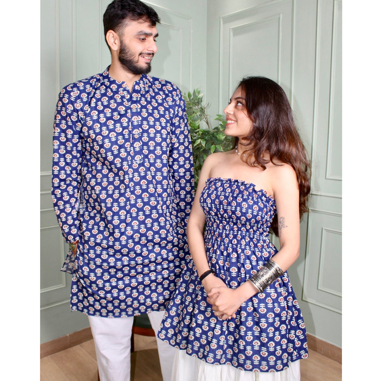 Indigo Charm Smoked Top and Kurta Combo