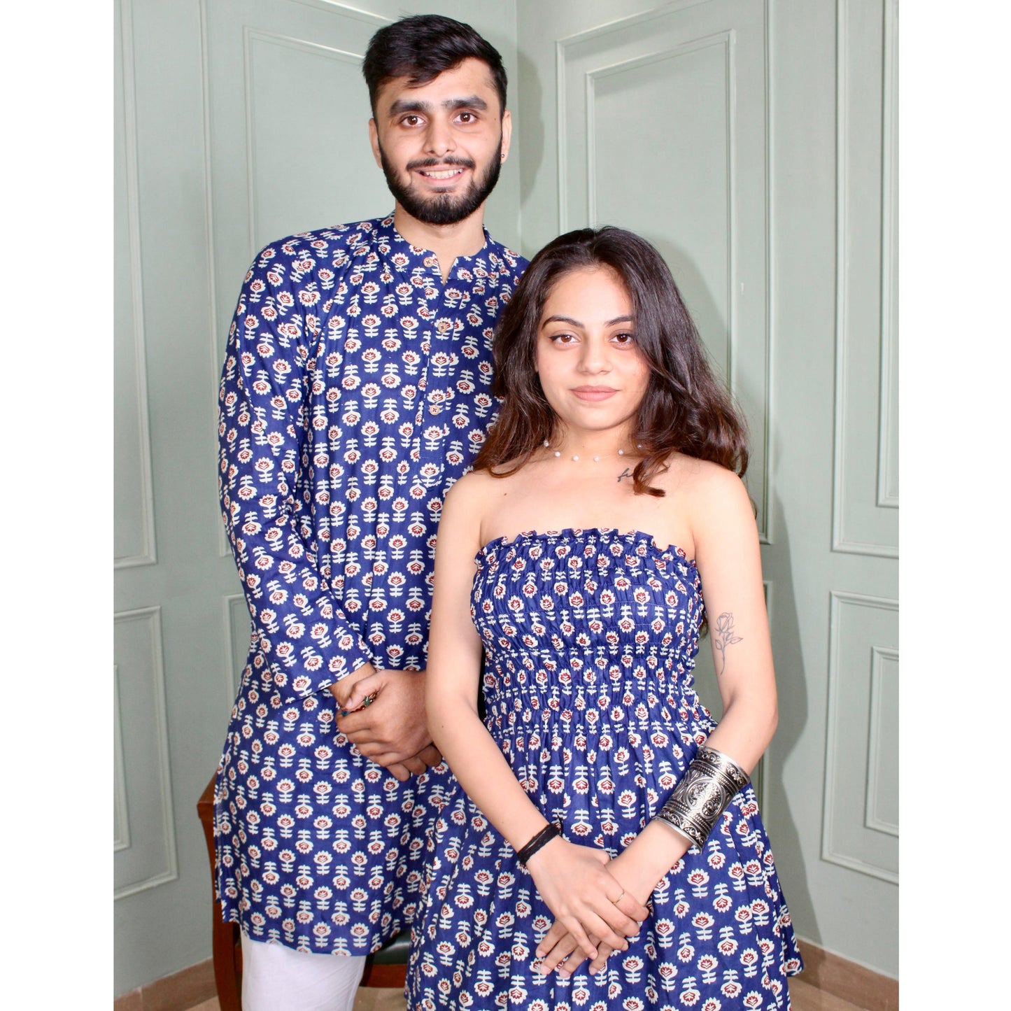 Indigo Charm Smoked Top and Kurta Combo