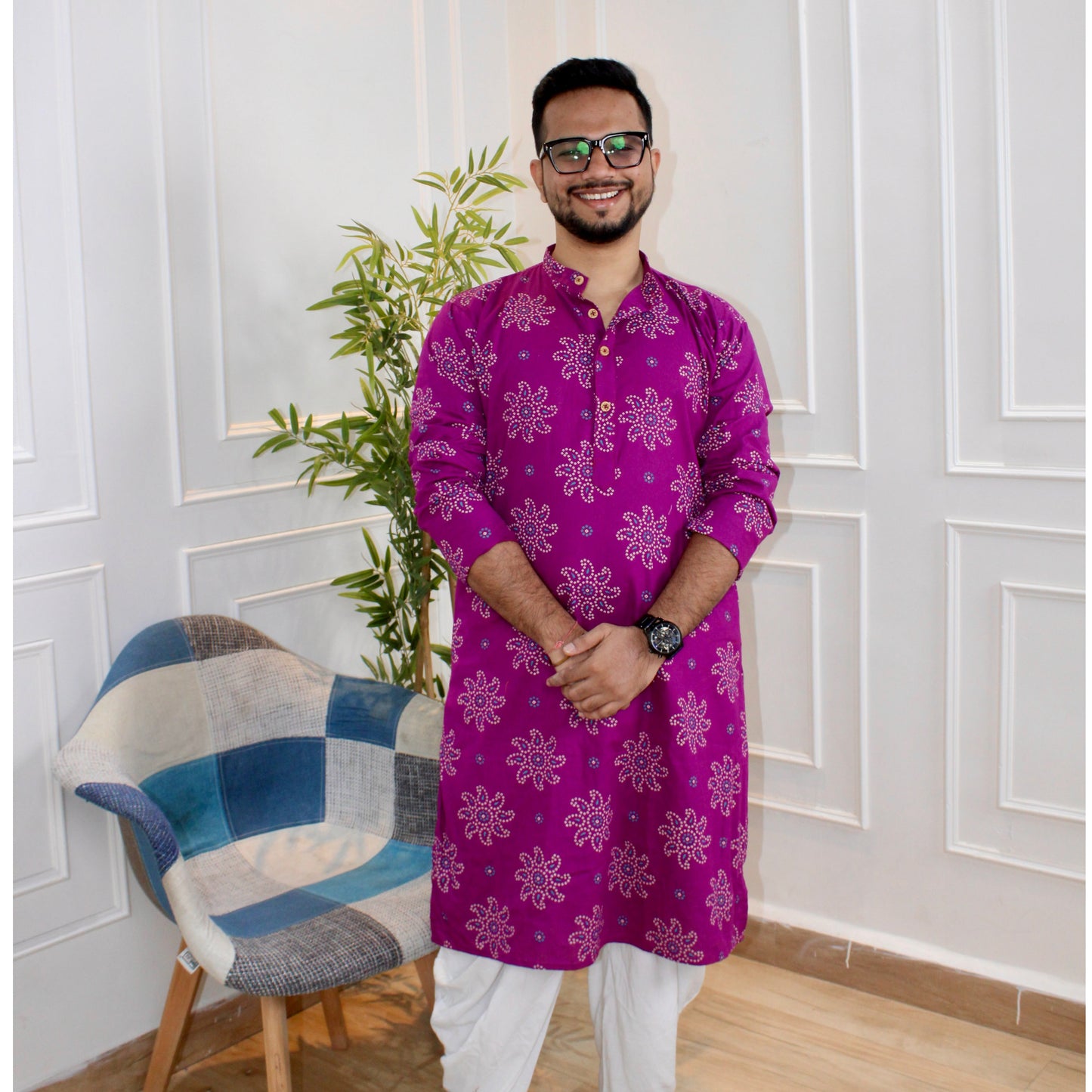 Veer Purple Bandhani Kurta
